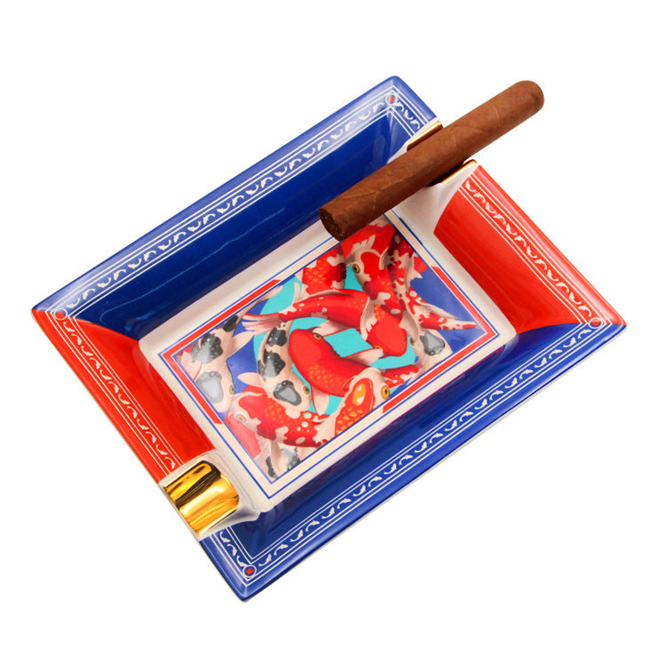 Fashion Creative Large Capacity Square Painted Ceramic Cigar Ashtray 1c724252 3123 4e7b a11c 3608d4446c57