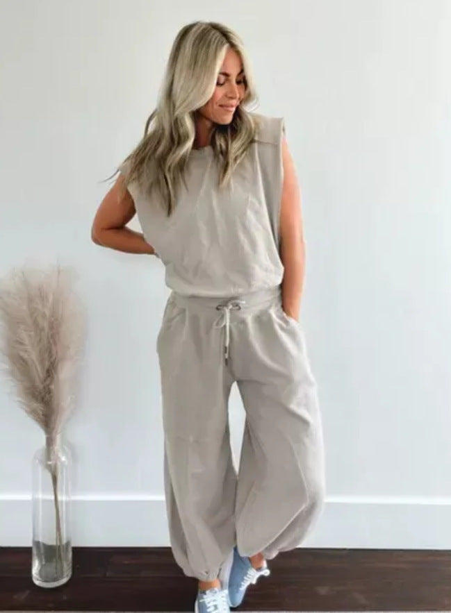 Sleeveless Casual Pocket Pure Color Elastic Waist Backless Jumpsuit 1cb9394e 97f5 4bd8 b993 f26f01c6701c