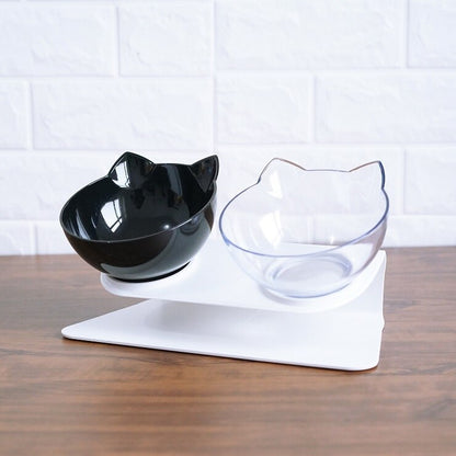 Non Slip Double Cat Bowl With Raised Stand Pet Food Cat Feeder Protect Cervical Vertebra Dog Bowl Transparent Pet Products 1c