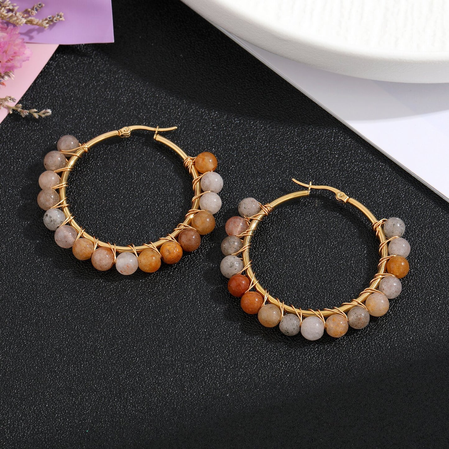 Natural Stone Stainless Steel Winding Earrings 1d1382bb 87fd 4ef5 94a8 2c15ed43be16