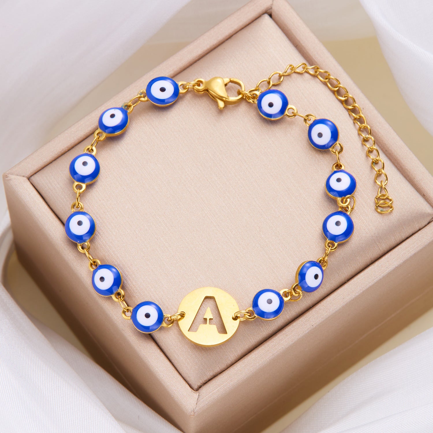 Women's High-grade Stainless Steel Blue Eyes Fashion Hollowed-out 26 Letter Bracelet 1d453141 5768 4d1d 80cb 3e7d29841fde