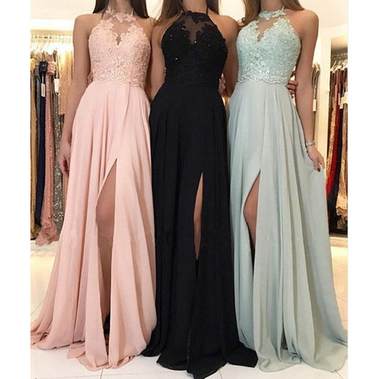 Halter Lace Chiffon Dress Prom Evening Dress Split Long Skirt 1dc17f3a 0b52 4482 9051 95f642094ee1