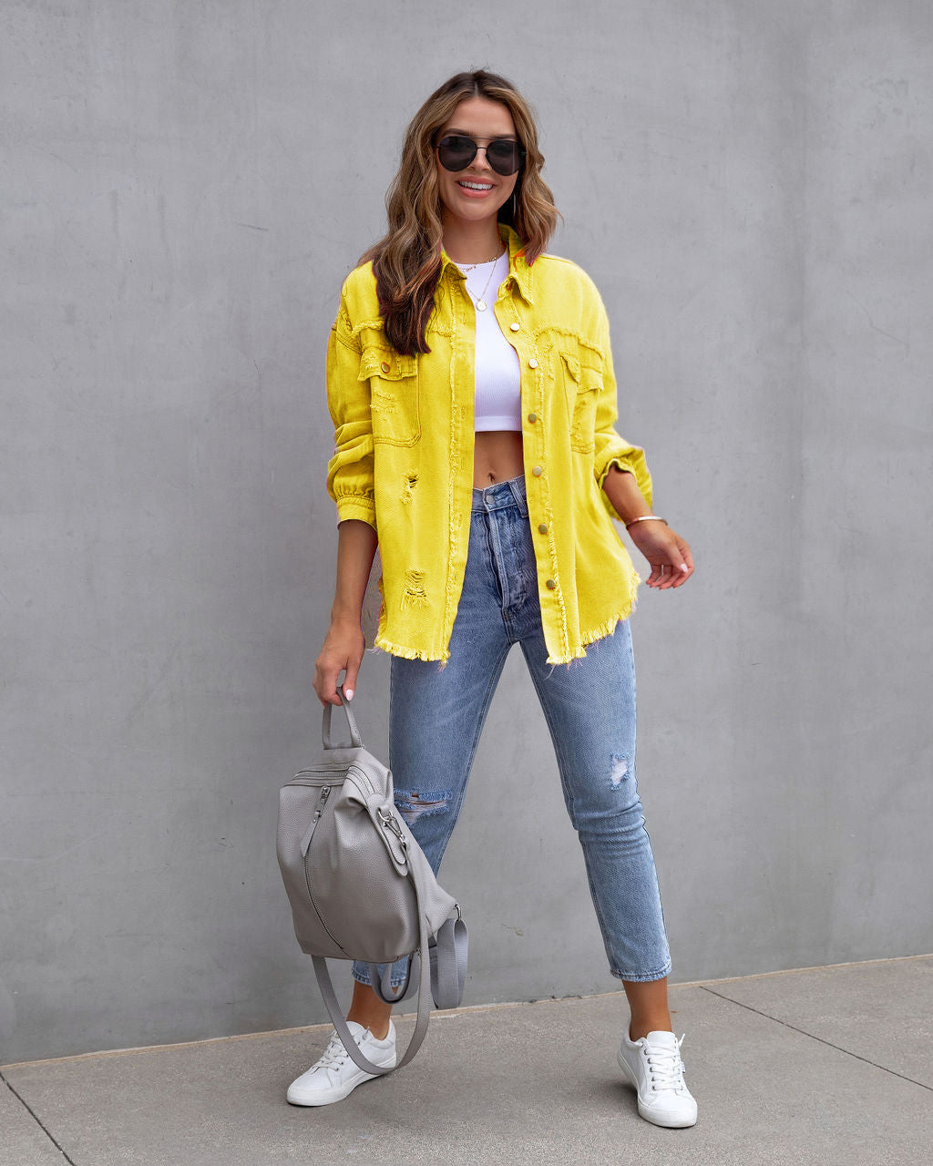 Fashion Ripped Shirt Jacket Female Autumn And Spring Casual Tops Womens Clothing 1dcc69fe f224 4b43 aea3 d0bdd93ae4bc