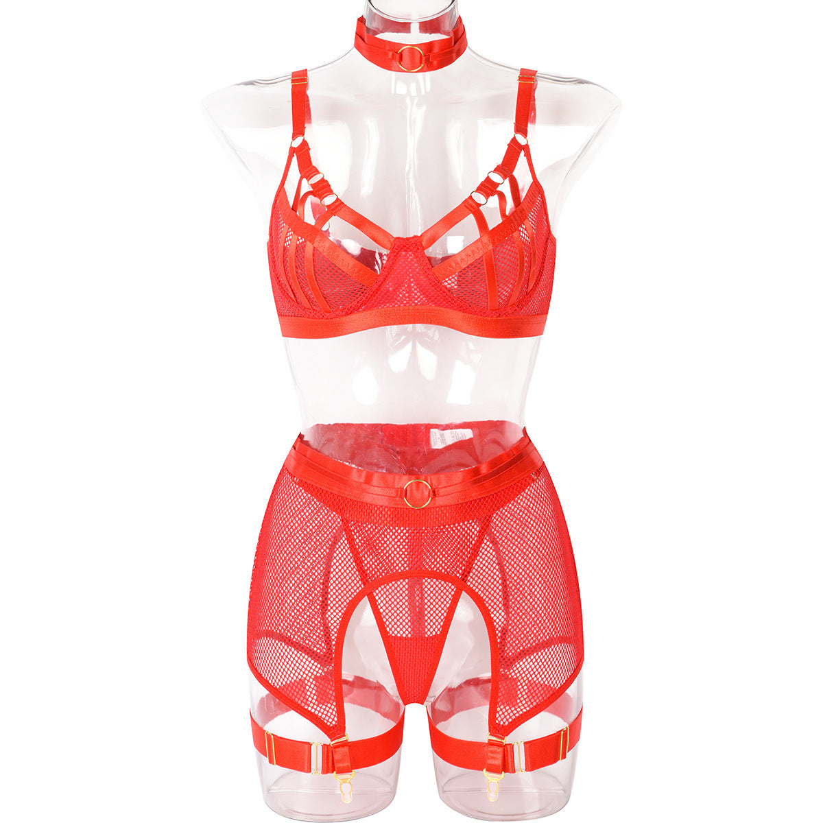 Women's New See-through Mesh Heavy Craft Underwear With Steel Ring Four-piece Set 1e08c285 6150 4794 a0d4 4e6b16bc5592 57133e