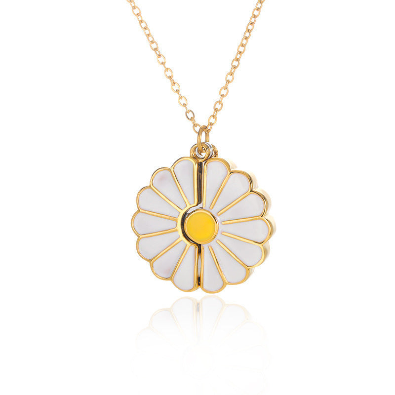Daisy Stainless Steel Blank Inscription Necklace SUNFLOWER Gold Pendant Drop Oil Chrysanthemum Necklace 1e815667 326d 48bc be