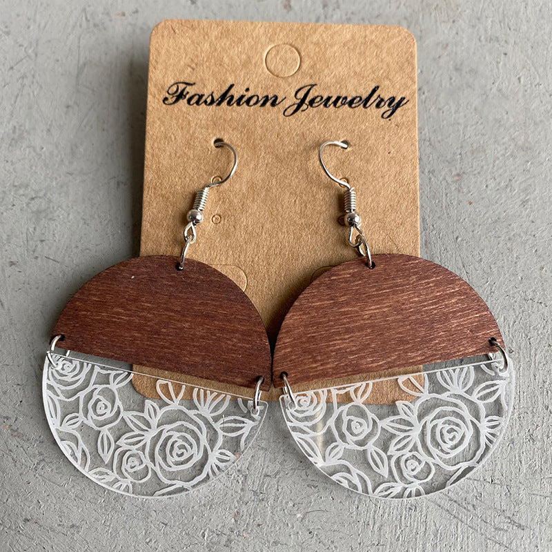 Wood Acrylic Geometric Stitching Rose Flower Lace Laser Marking Personalized Earrings 1ebe65b4 3a08 4d8a bee6 4ee362246b7c