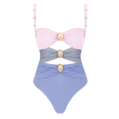 One-piece Swimsuit Women's Round Buckle Decoration Hollow Out Stitching Swimsuit Suit 1ec9d4b7 845d 4d75 8f3e 8ed1f9f95201