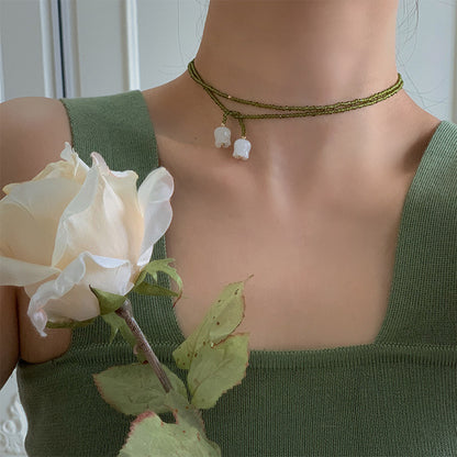Natural White Jade Lily Olive Green Crystal Winding Necklace 1eca28d5 e347 40e2 a5c4 fa721d03dbfd