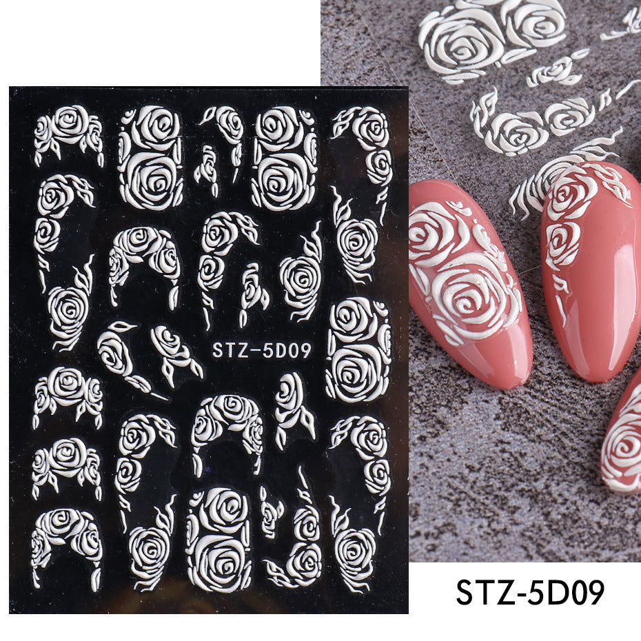 New 5D Stereo Carved Rose Nail Sticker 1f27dc9c 9af1 4184 b89e d73d5a34c8ba