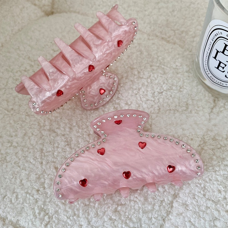 Exquisite Rhinestone Love Pink Grip Japanese And Korean Ins Sweet Girly Exquisite Back Head Shark Clip New Female 1f9a71e3 fb