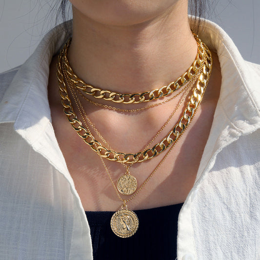 European And American New Multi-layer Round Plate Pendant Necklace 1fa5a9f4 2555 491c 82e6 6dc5b2713b25