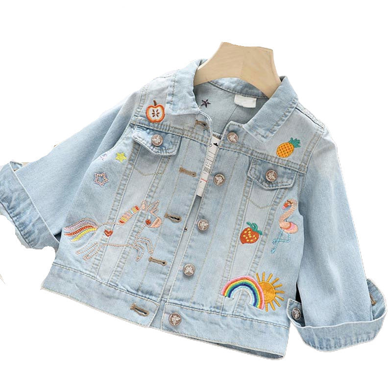 Children's Graffiti Embroidered Lapel Short Denim Jacket 1fced8be d5a0 43fe 9bfd f645591eef31