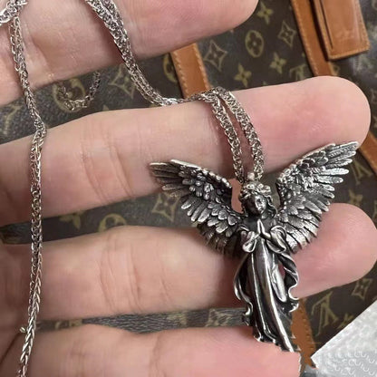 925 Sterling Silver Distressed Little Angel Necklace Cupid Pendant Men Vintage Jewelry - HD Wireless Product #1