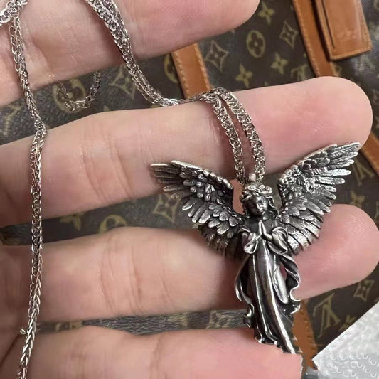925 Sterling Silver Distressed Little Angel Necklace Cupid Pendant Men Vintage Jewelry - HD Wireless Product #1