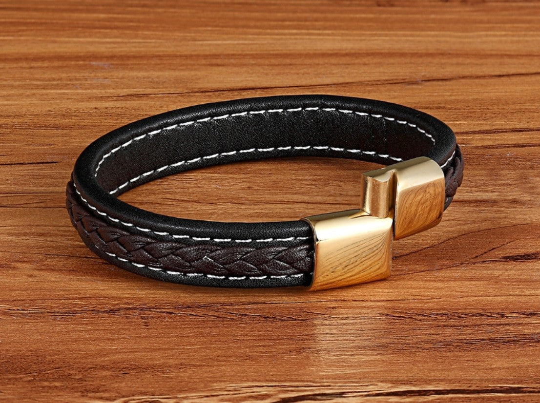 Cross woven design leather bracelet stainless steel magnetic buckle bracelet 2002321468146