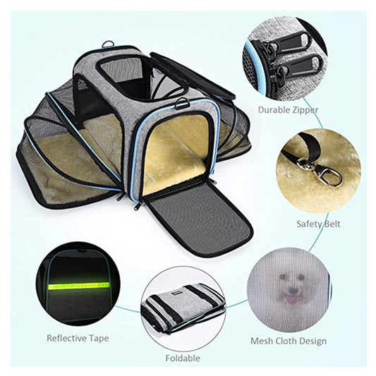 Carrier For Cat Pet Airline Approved Expandable Foldable Soft Dog Carrier Opened Doors Reflective Tapes Cat Travel Bag 20076c