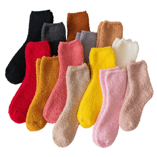 Autumn And Winter Half Velvet Socks Coral Velvet Women's Solid Color Socks Thickened Warm Mid-calf Length Socks 20086dee 4a50