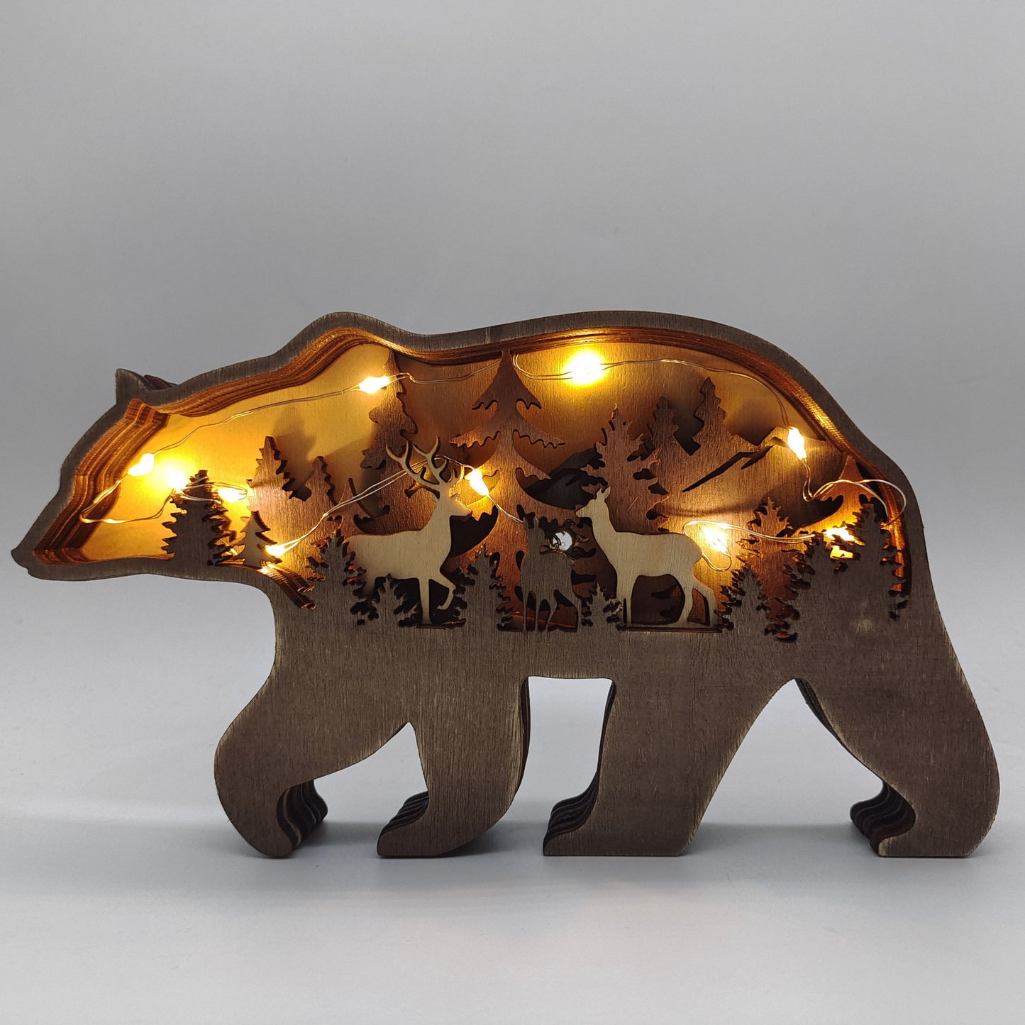 Christmas Decoration Wooden Animal Carving Handcraft Gift Wall Hanging Sculpture 3D Bear Deer Elk Art Decor New Year Ornament