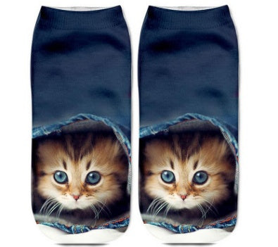 Popular Funny Unisex Short Socks 3D Cat Printed Anklet Socks Casual Socks 2017388605749