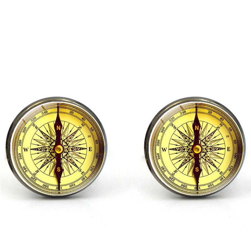 Fashion Compass Time Gem Metal Cufflinks 2022117583122