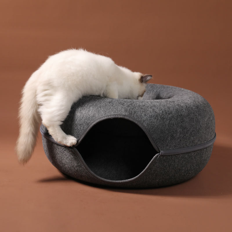 Four Seasons Available Cat Nest Round Woolen Felt Pet Dual-use Cat Nest Tunnel Interactive Training Toy Grey Felt Cat Nest 20
