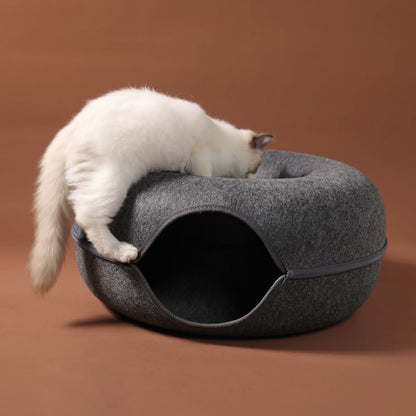 Four Seasons Available Cat Nest Round Woolen Felt Pet Dual-use Cat Nest Tunnel Interactive Training Toy Grey Felt Cat Nest 20