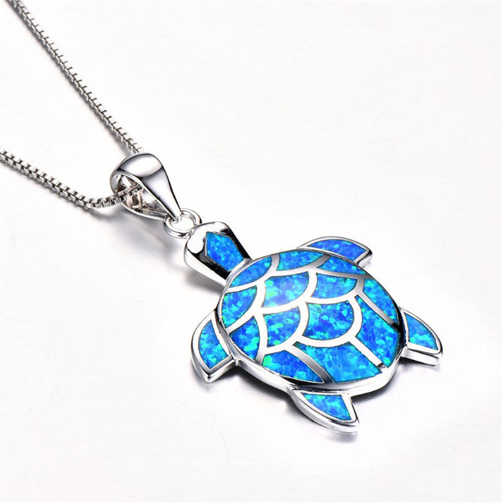 Blue opal ladies cute little turtle necklace 2053469855838