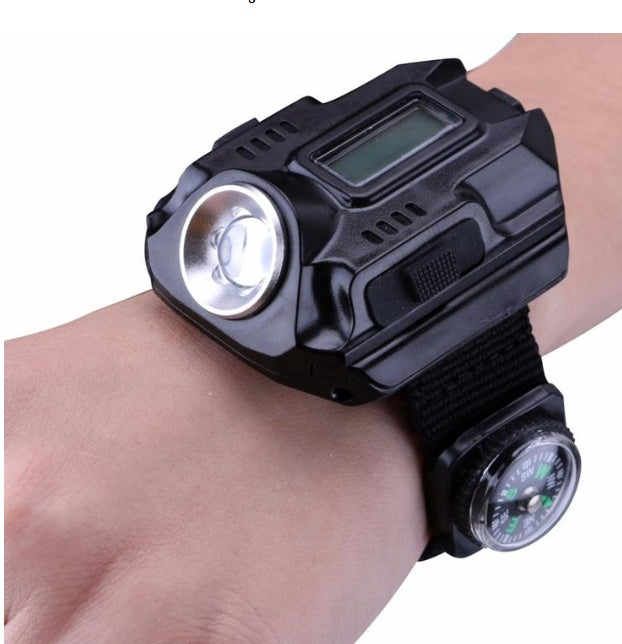 LED watch flashlight flashlight portable light USB charging 4 mode light tactical flashlight time display with compass 208546