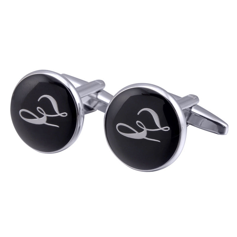 French Cufflinks black round Enamel Traditional letter Cufflinks 208626643332