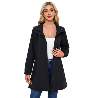 Removable Cap Waterproof Windbreaker Women's Solid Color 20c7ec8d d6ef 4119 b996 6a13c7194222