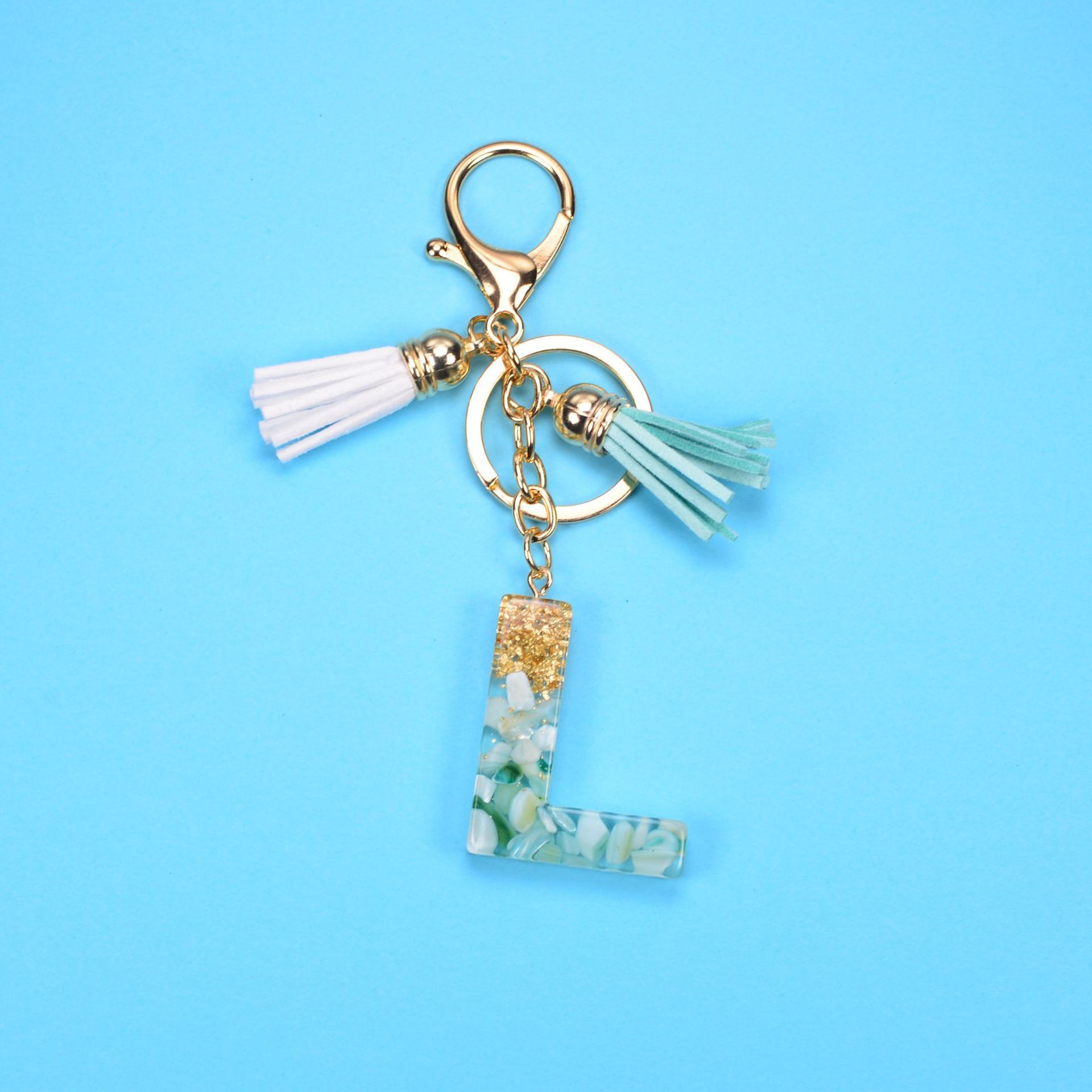 English Alphabet Keychain Tassel Pendant Stone Gold Foil Resin Key 20cbb56f 4194 4b36 97a2 1b56067df7b5