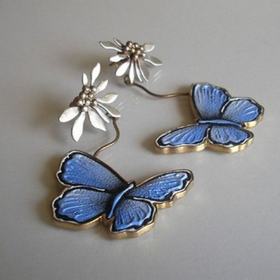 Epoxy Butterfly And Flower European And American Popular Retro Imitation Thai Silver Earrings 20e68c38 db8a 4c90 8221 0173fae