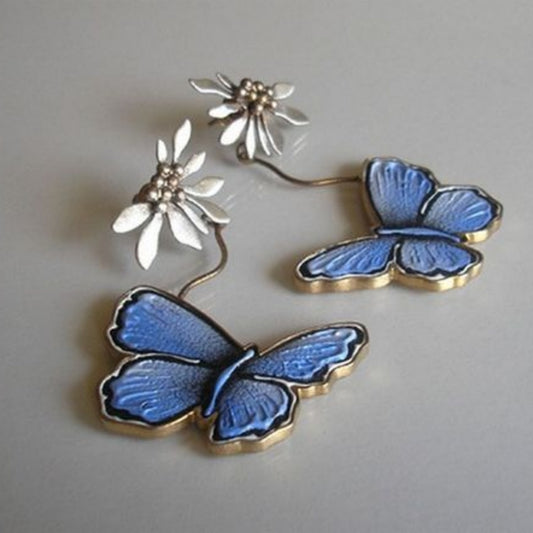 Epoxy Butterfly And Flower European And American Popular Retro Imitation Thai Silver Earrings 20e68c38 db8a 4c90 8221 0173fae