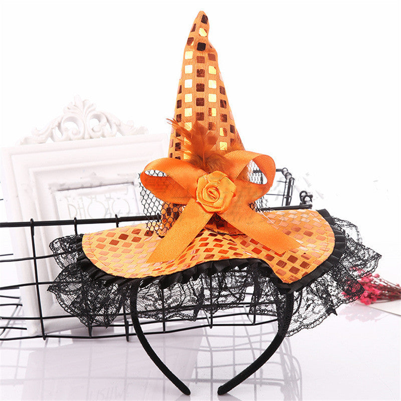 Halloween Decoration Witch Hat Headband, Masquerade Show Lace Sequin Hat Headband 20fc7fdb 518e 449f b1bf c60c74955096