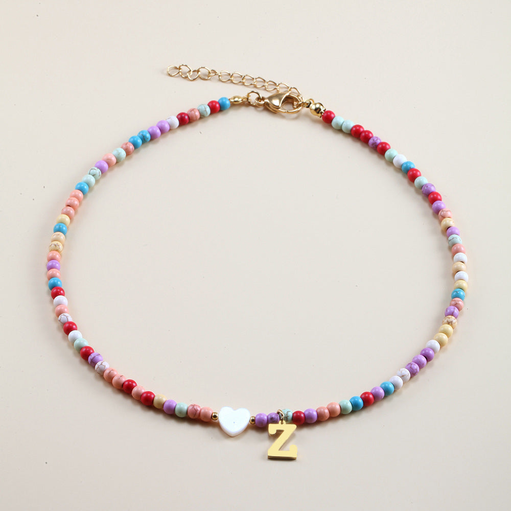 Colorful Beads Initial Choker For Women Stainless Steel Lett 21040e94 619d 4c34 a070 0d34a3f01f70