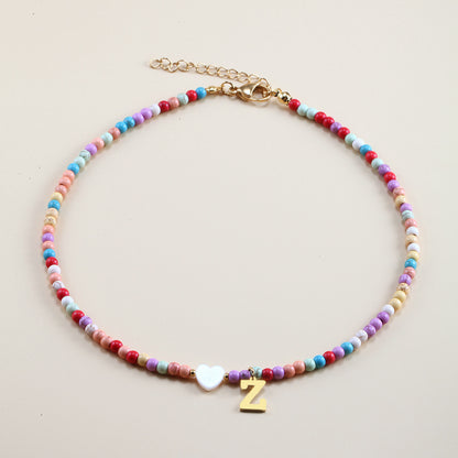 Colorful Beads Initial Choker For Women Stainless Steel Lett 21040e94 619d 4c34 a070 0d34a3f01f70