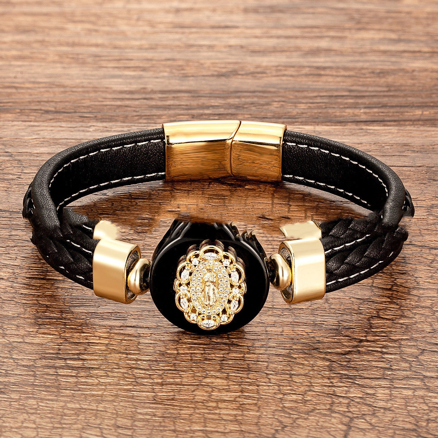European And American Fashion Outer Stone Leather Cord Braided Bracelet 2115909a 4e0a 4db9 9855 1bd3bf46bd0d
