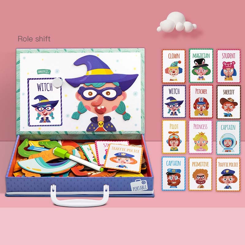 Montessori Magnetic Fun Puzzle Children's Wooden Puzzle Box Game Cartoon Educational Painting Toys For Children Gift Antistre