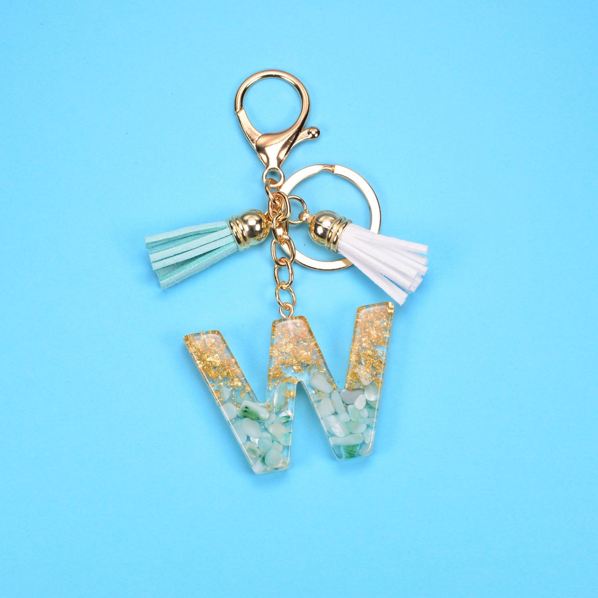 English Alphabet Keychain Tassel Pendant Stone Gold Foil Resin Key 2130fc05 d3cb 4b80 b2ca 1b7f01772ae1