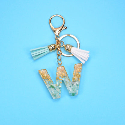 English Alphabet Keychain Tassel Pendant Stone Gold Foil Resin Key 2130fc05 d3cb 4b80 b2ca 1b7f01772ae1