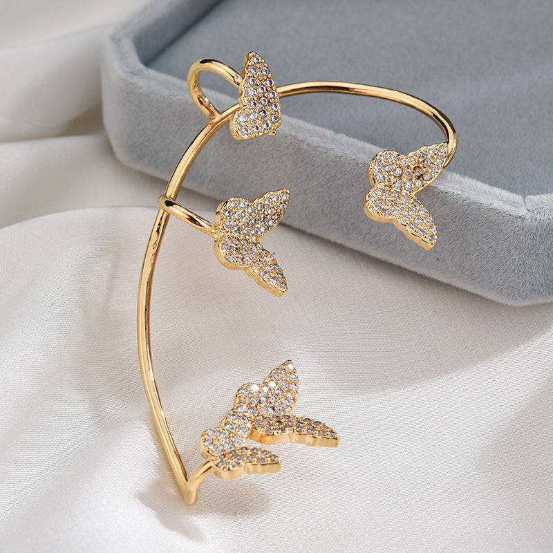 Fashion Gold Metal Butterfly Ear Clips Sparkling Zircon Without Piercing Ear Cuff Clip Earrings For Women Jewelry Gift 213195