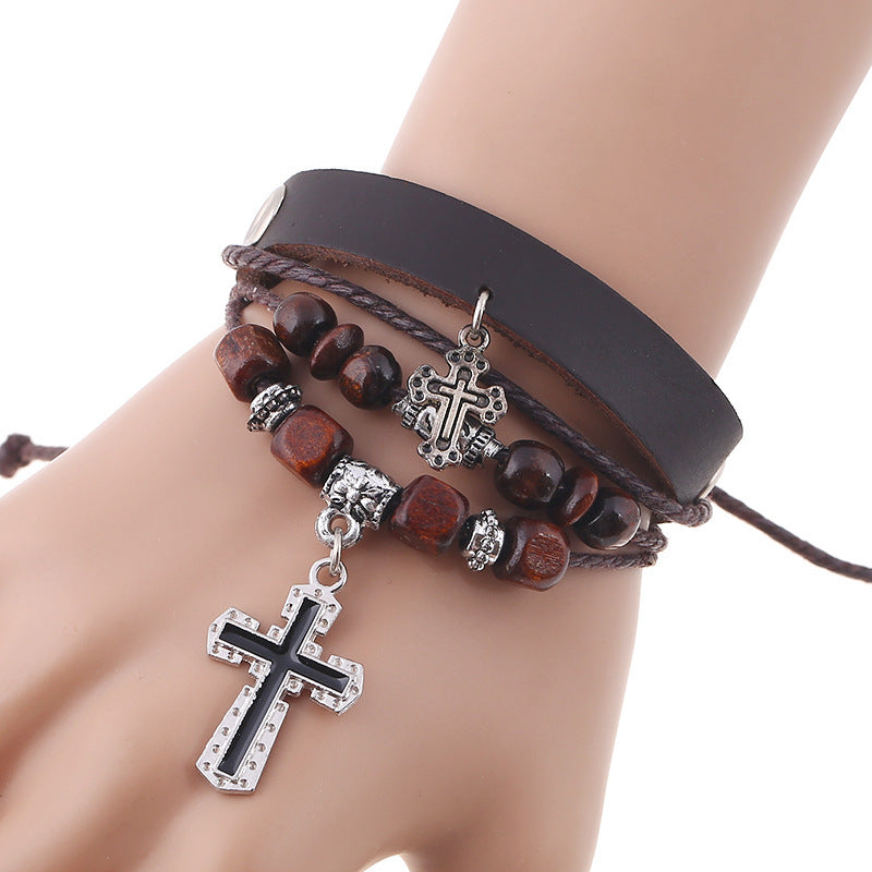 Beaded cross leather bracelet 2133560266622
