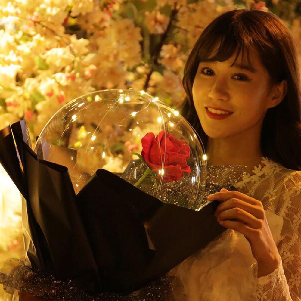 LED Luminous Balloon Rose Bouquet Transparent Bobo Ball Rose 2135206657432