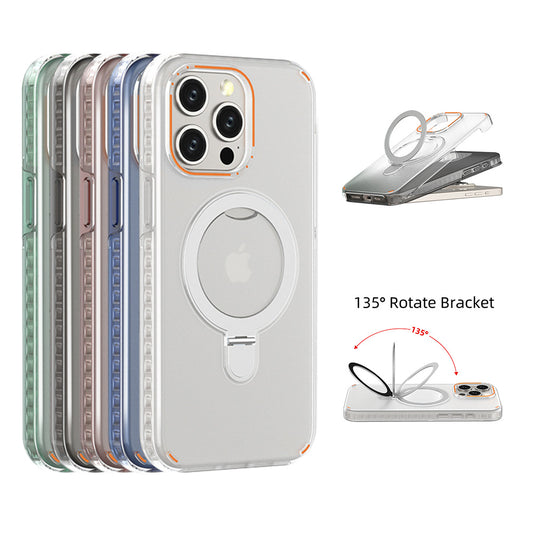 New Colorful Magnetic Bracket Phone Case With Holder Stand Cover For Magesafe Magnetic Transparent Wireless Charge Case For P