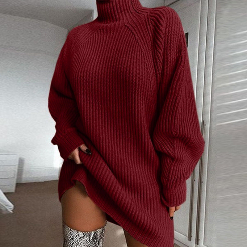 Solid Turtleneck Long Sweater Winter Warm Women Sweater Dress 2137150984968