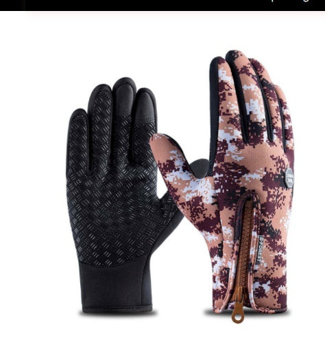 Outdoor Waterproof Gloves Touch Screen Windproof Riding Zipper Sports Winter Warm Fleece Mountaineering Gloves 2143456067824