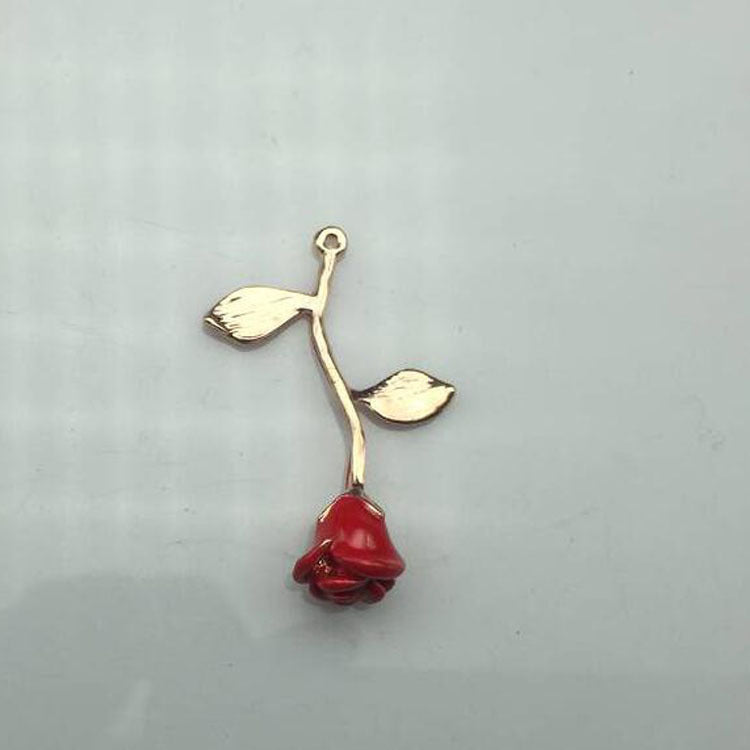 Alloy Red Rose Flower Pendant Necklace 2147987486760