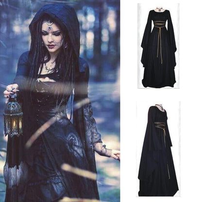 Halloween Long Sleeve Round Collar Belt Irregular Ladies Dress Halloween Witch Costume 21512955088772