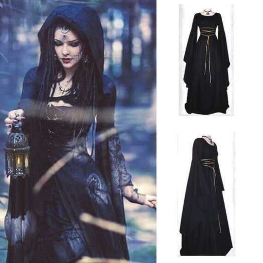 Halloween Long Sleeve Round Collar Belt Irregular Ladies Dress Halloween Witch Costume 21512955088772