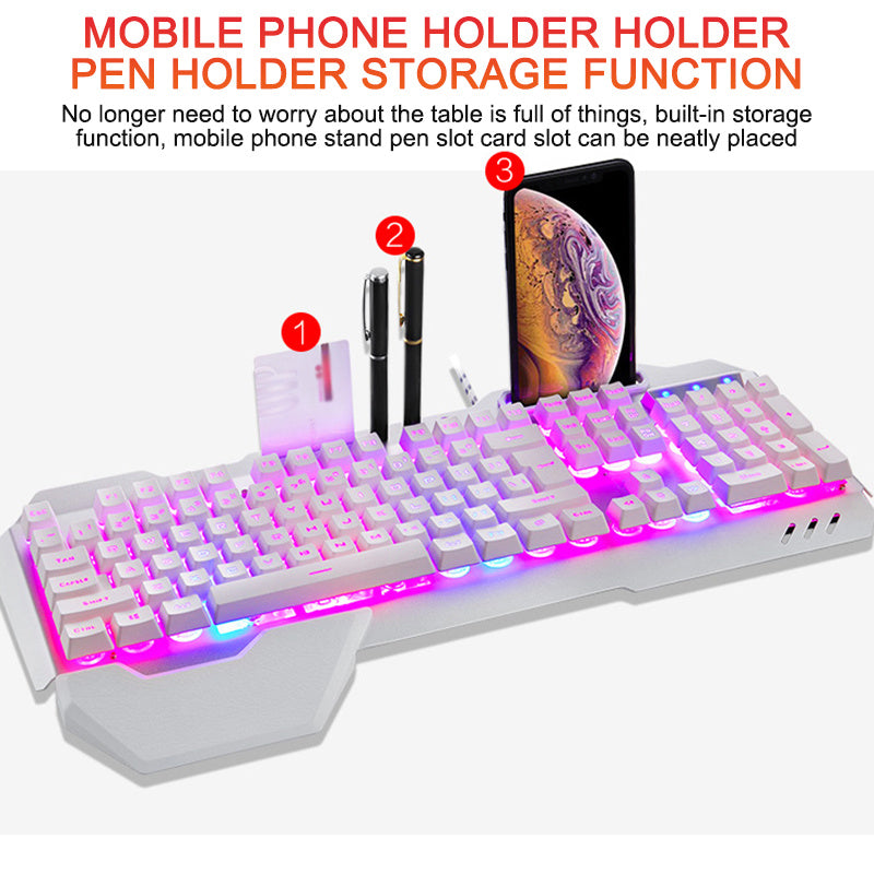 ErgonomicWired Gaming Keyboard with RGB Backlight Phone Holder 2174299080048